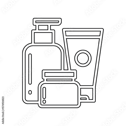 Simple and clean icon set of skin care products for apps, websites, and guides. Includes lotion, face wash, serum, and sunscreen.