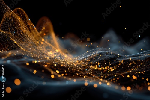 Digital wireframe design with glowing elements representing the flow of data in modern AI systems.