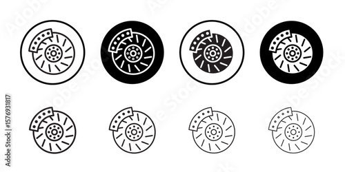 Car brake disk with caliper icon simple outline vector sign