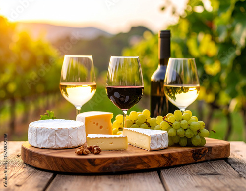 Elegant firefly wine and cheese setup vineyard outdoor dining experience serene environment evening ambiance