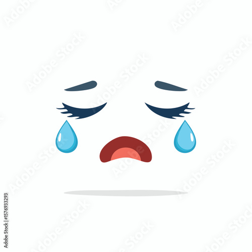 Cartoon Face Expressing Sadness with Tears, Closed Eyes, and a Drooping Mouth.