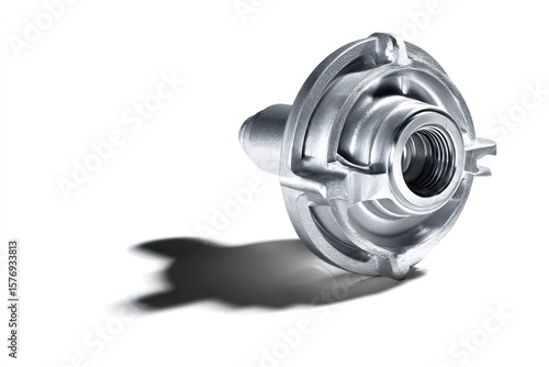 Clean photograph of new water pump assembly with shadow separation on white surface -