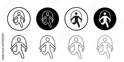 Man jumping with skipping rope icon simple outline vector sign