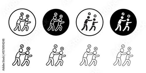 Man pushing another person icon simple outline vector sign