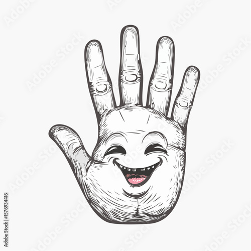 A Cartoon Hand with a Joyful Expression in a Detailed Sketch Style