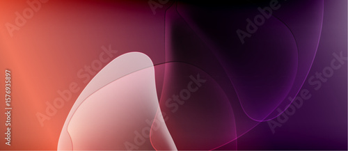 Abstract gradients blend, creating fluid shapes. Warm tones transition into cool purple hues. Minimalist design evokes calm atmosphere.