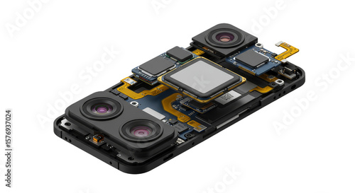 Isometric Phone Electronic Components Hardware on Transparent Background 3D