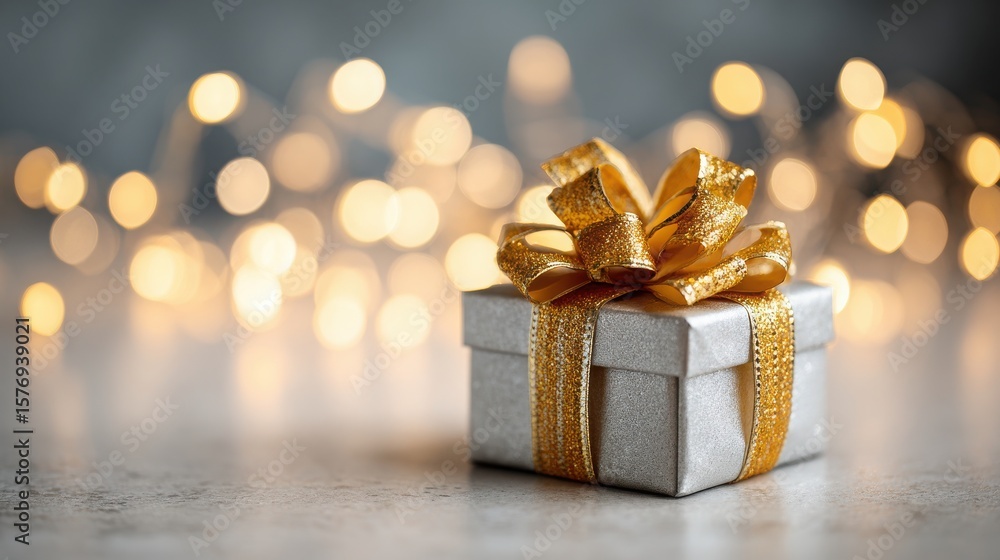 Luxurious Gift Box Elegantly Wrapped with a Bright Metallic Gold Bow Enhancing the Excitement of Unwrapping for Special Celebrations Luxurious Gift Box Elegantly Wrapped with a Bright Metallic Gold Bow Enhancing the Excitement of Unwrapping for Special Celebrations