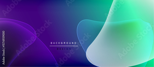 Abstract fluid shapes blend, creating vibrant gradient background. Colors shift from purple to teal, offering modern aesthetic.