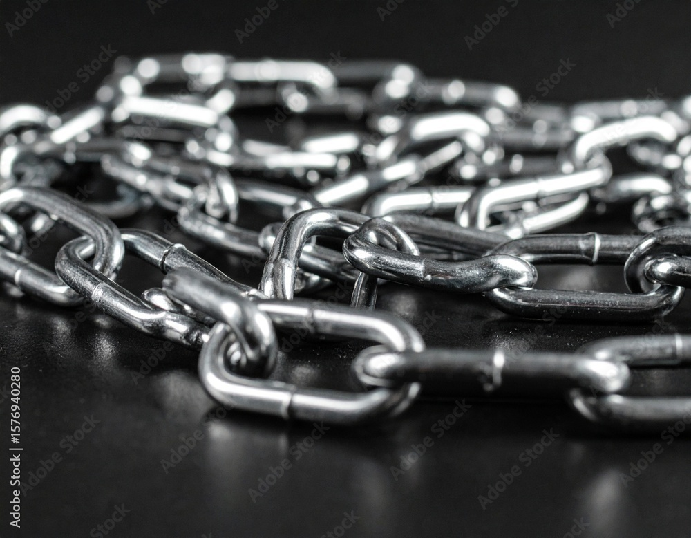 Fototapeta premium Industrial Metal Chains: Strength, Security & Connection Concept on dark background 