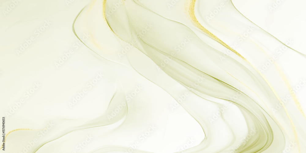 Obraz premium Soft pale green and off-white marble design background, swirls of light green are accented by delicate golden-yellow lines, The texture appears smooth and ethereal.