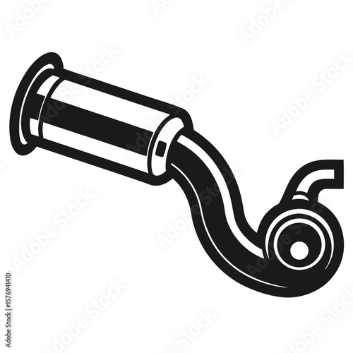 A car exhaust pipe black and white vector icon on white background.
