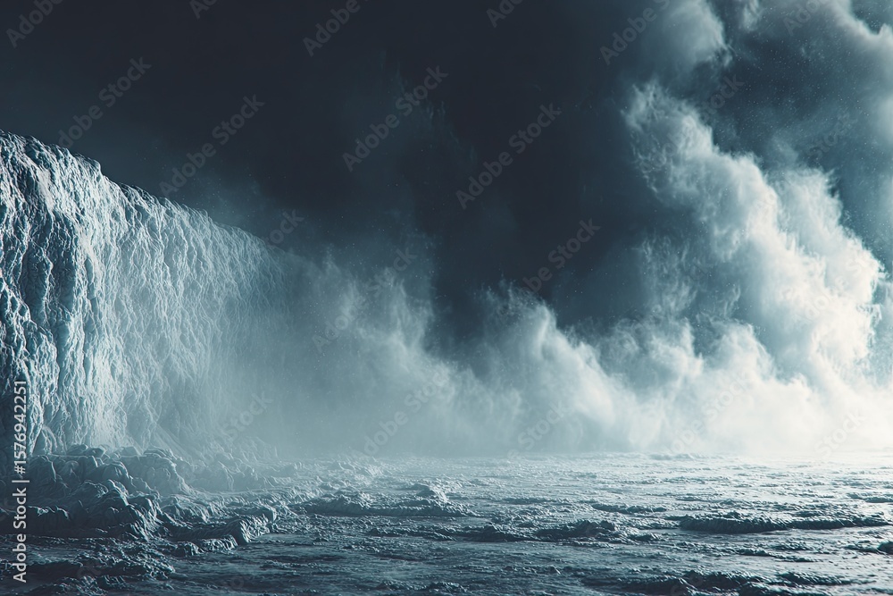 Fototapeta premium Vast, icy landscape battered by a dark storm