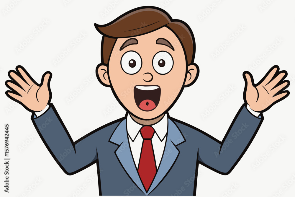 Excited Businessman Cartoon Character with Open Arms and Surprised Expression
Excited Businessman Cartoon Character with Open Arms and Surprised Expression
