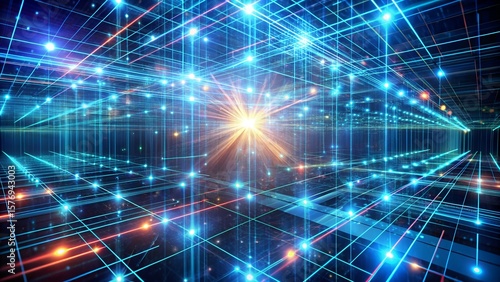 virtual data matrix in a digital realm with glowing