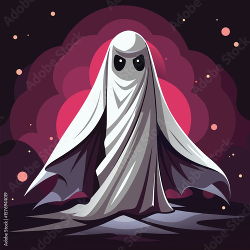 Eerie spectral figure draped in white cloth ghost flowing