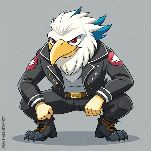 Fierce eagle character in biker attire anthropomorphic