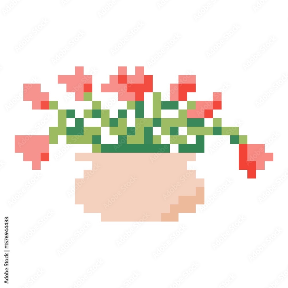 Fototapeta premium vector pixel art plant pot isolated cartoon on white background.