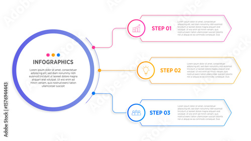 Three rectangular frames with arrows placed in horizontal row. Concept of 3 steps of strategic process. Modern flat infographic design template. Simple vector illustration for presentation.