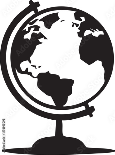 Simple black silhouette of a terrestrial globe on a stand representing earth and global concepts