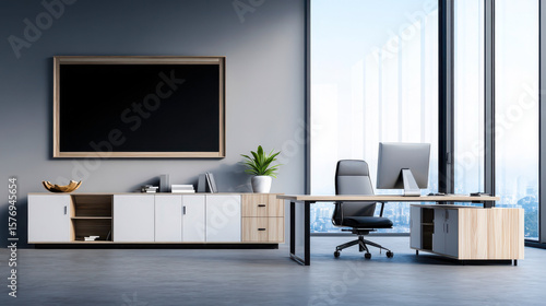 Wallpaper Mural This contemporary office features elegant furnishings, sleek lines, and a calming color palette, creating an inspiring workspace that promotes productivity and creativity. Torontodigital.ca