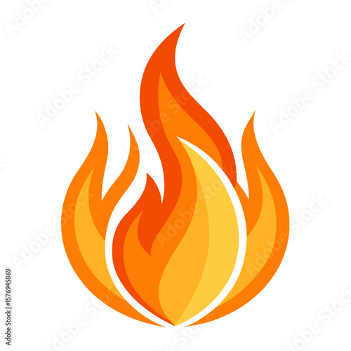 Vibrant orange flame icon a simple and bold graphic element symbolizing energy and heat on a clean white background
