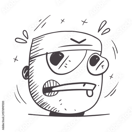 Funny Cartoon Character Expression in Monochrome Sketchy Style