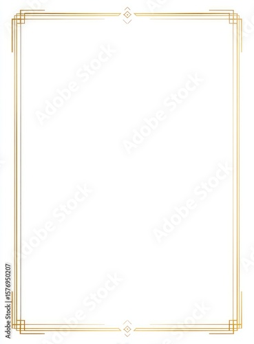 A clean white background framed by a thin, elegant gold Art Deco border with geometric corner and center details