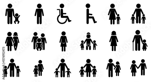 People family handicap child pictogram silhouette