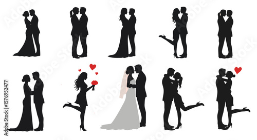 Silhouette wedding love couple romance heart vector