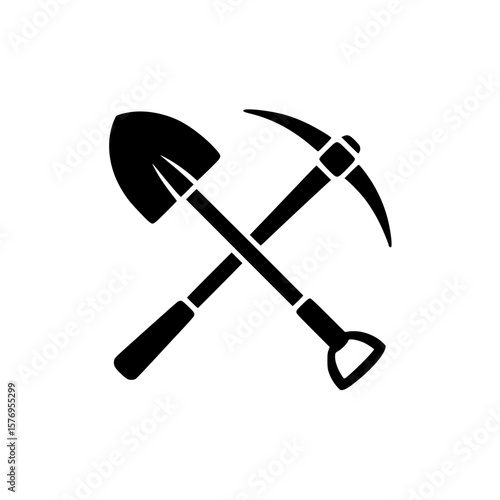 Crossed pickaxe and shovel black silhouette
