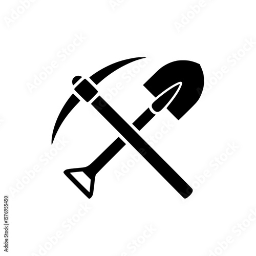 Pickaxe and shovel crossed silhouette icon