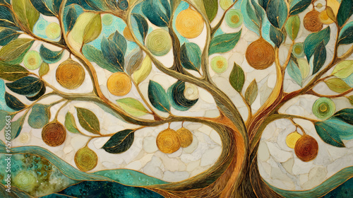 Stylized Tree of Life Representing Abundance and Enkutatash Blessings in Artistic Watercolor Vector Illustration