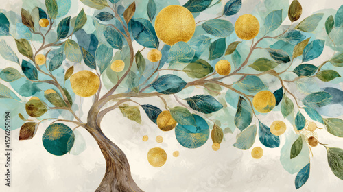 Stylized Tree of Life Representing Abundance and Enkutatash Blessings in Artistic Watercolor Vector Illustration