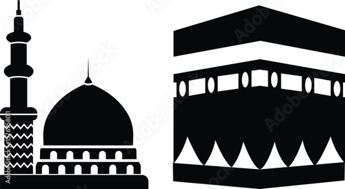Kaaba, Mecca and Madina Pak icon set Islamic sacred Masjid-Al-Haram isolated on transparent background. Mosque Kingdom of Saudi Arabia use for islamic logos, web, app, and other social media website.