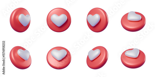 social media icon set love 3d rendering illustration