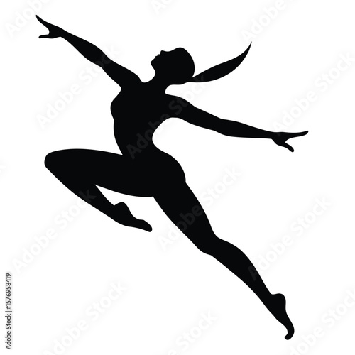 Black silhouette depicting dynamic grace and movement in a graceful ballet style on isolated white background