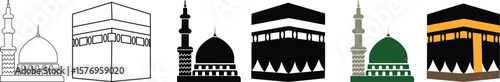 Kaaba, Mecca and Madina Pak icon set Islamic sacred Masjid-Al-Haram isolated on transparent background. Mosque Kingdom of Saudi Arabia use for islamic logos, web, app, and other social media website.