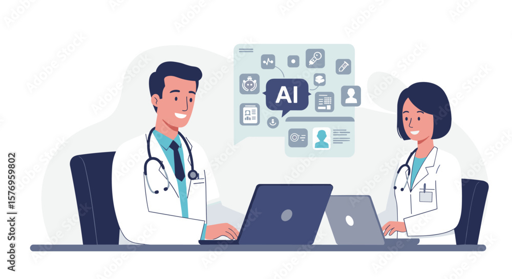 Doctors collaborate using ai technology in healthcare communication Doctors collaborate using ai technology in healthcare communication