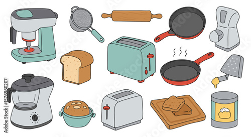 Charming kitchen utensils in hand drawn style: a collection of baking and cooking tools