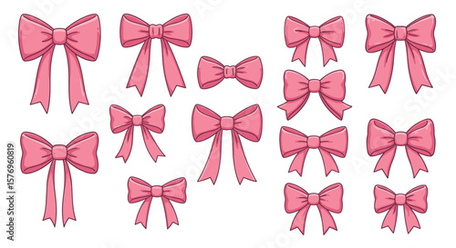 Pink bow collection with various designs on white background