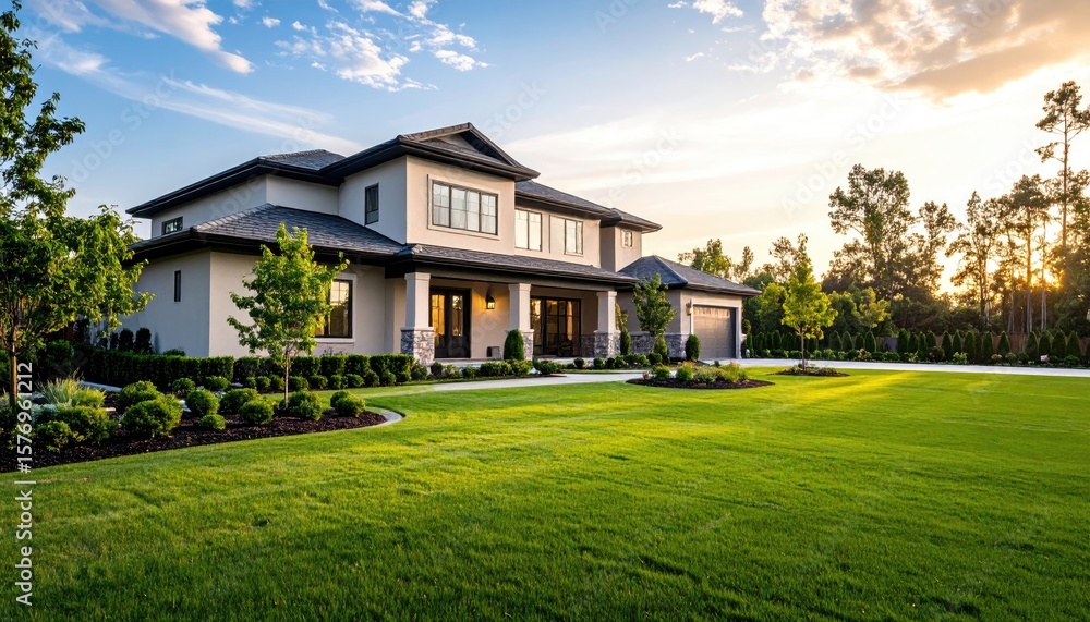 Fototapeta premium Modern house at sunset