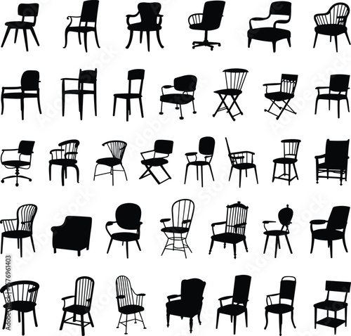 Collection of chair silhouettes, modern and classic styles, seating furniture design, interior decor inspiration, catalog, home arrangement ideas