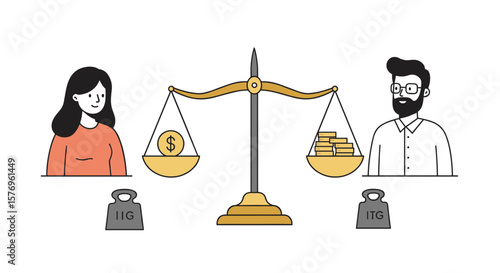 Balance between gender pay and workload depicted in minimalist style