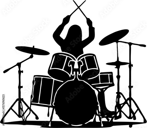 drummer silhouette vector illustration, isolated on white