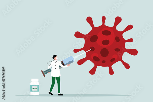 Doctors administer vaccines against viral pathogens with syringes.