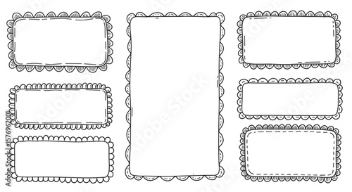 Hand drawn doodle frames collection with scalloped borders