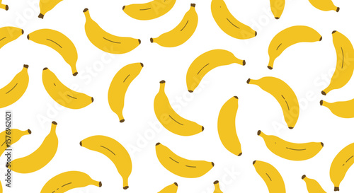 Seamless pattern of yellow bananas on white background
