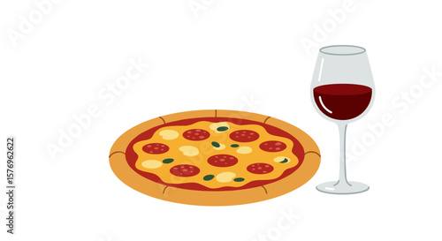 Delicious pizza and wine pairing: a classic culinary delight in flat design