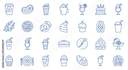 Outline icons of popular food and drink items